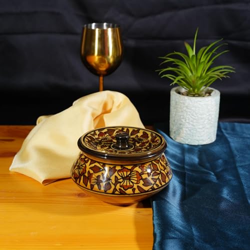 Image of Caffeine Ceramic Handmade Brown Sehra Serving Handi with Lid (Set of 1)