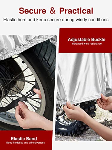 Image of Puroma Motorcycle Cover, XX-Large Waterproof Motorbike Cover Outdoor Indoor Scooter Shelter Protection with 4 Reflective Strips for Harley Davidson, Honda, Suzuki, Kawasaki, Yamaha (Black & Silver)