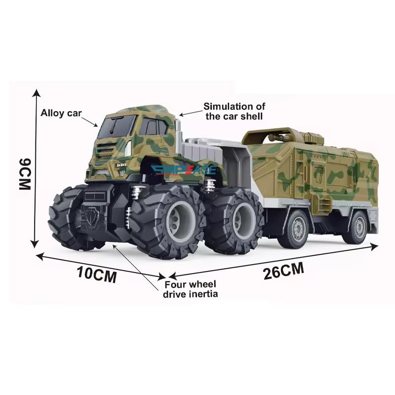Image of Friction Powered Military Truck Toy for Kids boy Metal Die cast Models Army Tank Container Pull Back Vehicle Miniature Toys (Multicolor, Pack of 1)