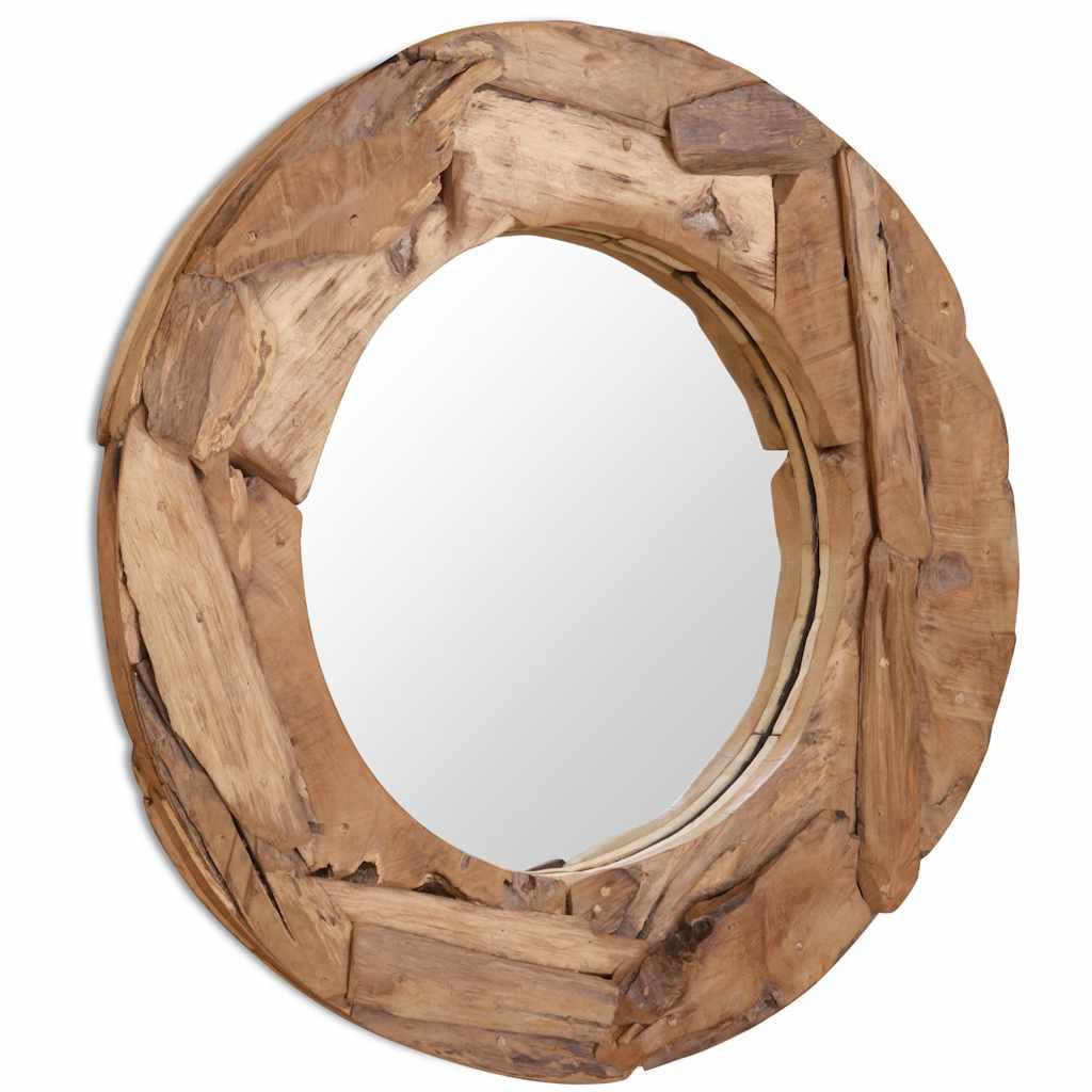 Specchio decorativo rotondo in teak, diametro 80 cm, con cornice in legno e ganci per appendere, fatto a mano, decorazione da parete per bagno, camera da letto, corridoio e soggiorno, in stile