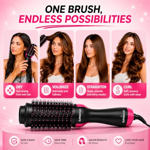 Image of Hot Air Brush For Hair || Hair Dryer for Woman, Hair Straightener, Volumizer, Blow Dryer, Styling Professional 4 In 1 Blow Drying Hair Styler for All Hairstyle