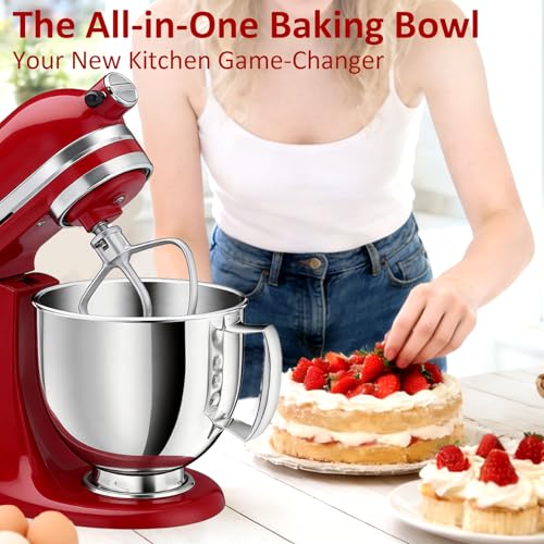 5QT Stainless Steel Mixer Bowl Compatible with KitchenAid Bowls for Mixer, Artisan&Classic Series 4.5-5QT Tilt-Head Mixers, Kitchen Gadgets Mixer Bowl with Handle,Metal Bowl for Kitchen Mixing Bowl by Nicdiet - Image 5