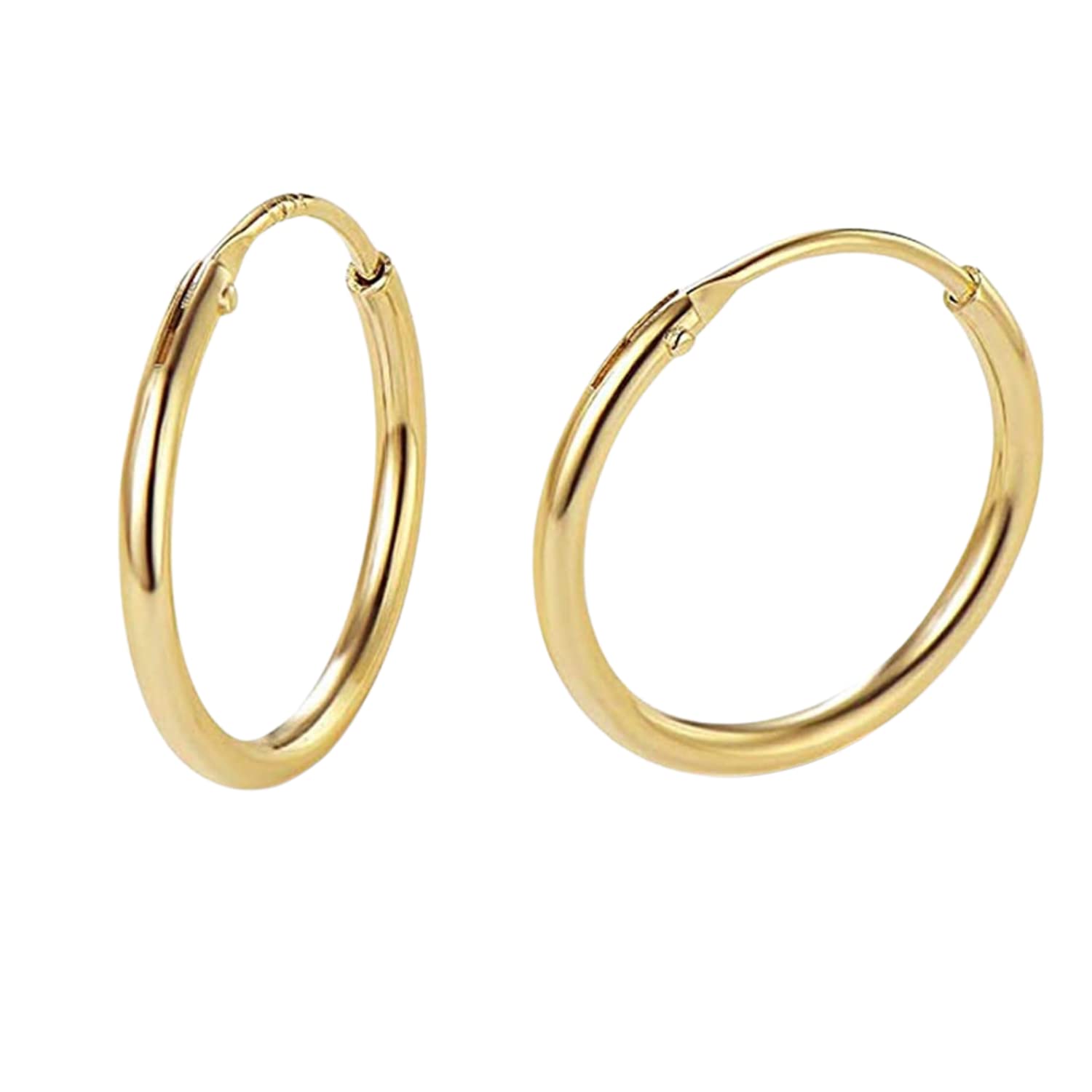 highspark Hoop Earrings 92.5 Sterling Silver in Gold Finish | Round Classic Thick Hoop Size 12mm to 20mm - Gauge 12G ie Thickness 2.0mm | Lovely Gift for Women & Girls-picture-0