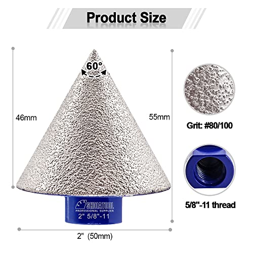 Shdiatool A86805058 Diamond Beveling Chamfer Bits 2 Inch, Countersink Drill Bits For Existing Holes Enlarging Shaping Trimming Porcelain Tile Marble Ceramic Granite Finger Bits thumb #3