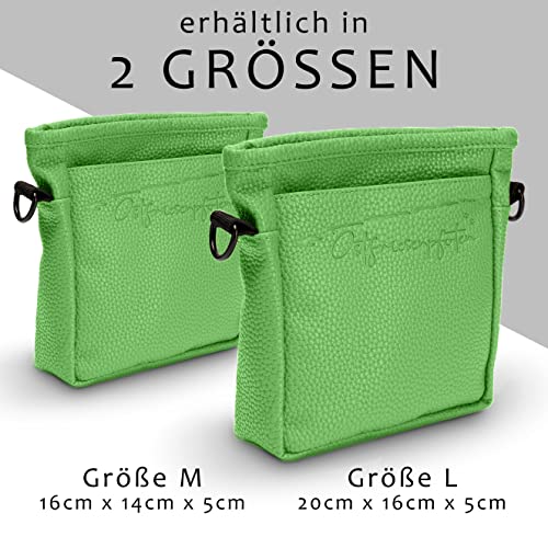 Ostfriesenpfoten® Leckerlibeutel 'Frieda' für Hunde aus hochwertigem Kunstleder - Grün Größe M - Futterbeutel mit EasyOpen Einhandmagnetverschluss - Gassitasche für Hunde-Leckerli