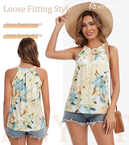 Image of Women Halter Tank Top with Built in Bra Flowy Sleevless Padded Camisole Loose Fit Summer Shirt Top S-3XL