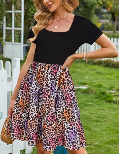 Image of Newshows Women's 2026 Summer Casual Square Neck Ruffle A Line Beach Vacation Sundress Work Business Dress with Pockets