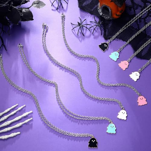 24 Pcs Halloween Ghost Pendant Necklace Party Favors Lovely Ghost Enamel Charm Necklace for Women Men Forever Friendship BFF Chokers Gift Couple Memorial Halloween Costume Decoration4