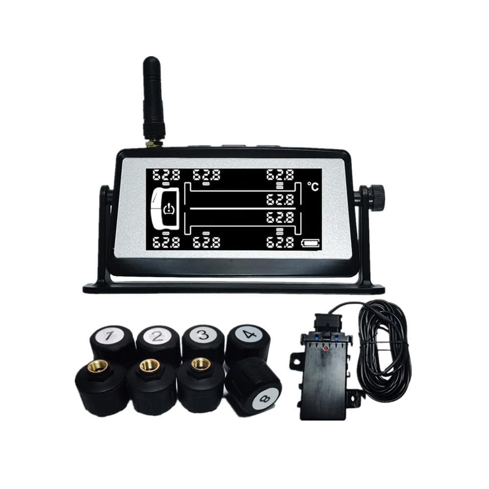 2024 New Upgrade 18Bar/261PSI Heavy Truck Solar TPMS Tire Pressure Monitor 6 major alarm functions for real-time monitoring of tire pressure and temperature and early warning with 8 External Sensor