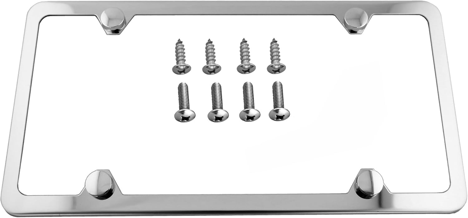 Premium Slim Style Stainless Steel License Plate Frame Black UV Resistant (2-Hole, 2 Pack + Deluxe Gift Box, Black Matte Finish)