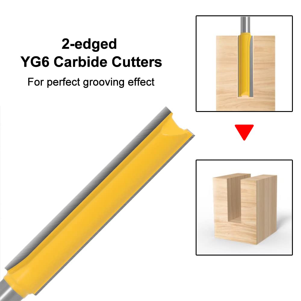 ASNOMY 3Pcs Hoja extra largo recto Fresa Bit Madera Edición Cutter Set, 8 mm vástago Brocas rectas de flauta doble, fresas rectas, fresa para trabajar la madera