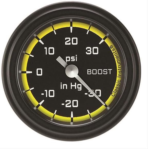 Classic Instruments AX141YBLF AutoCross Yellow 2-1/8" Boost/Vacuum Gauge