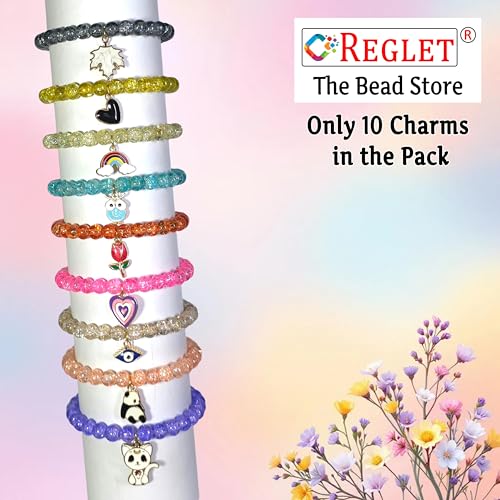 Image of 10 Pcs Charms + 250 Pcs Single Shade Sparkle Glass Beads for Bracelet Making Kit for Women - Beads for Jewellery Making Kit - Bead Set - Crystal Bead Craft - 8mm