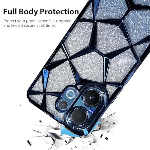 Image of VONZEE Gradient Glitter Case for VIVO V60, Luxury Electroplated 3D Cube, Diamond Bling Shiny Soft TPU Clear Shockproof Women Girls Protective Phone Cover (Blue)