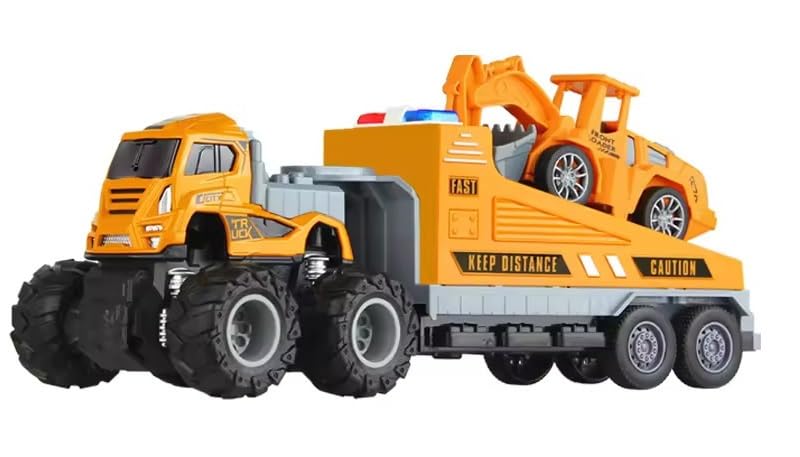 Image of 1:43 Die cast Alloy Engineering Excavator Truck with Friction Powered Construction Transport Truck Toys for Kids Boys Girls (Multicolor)