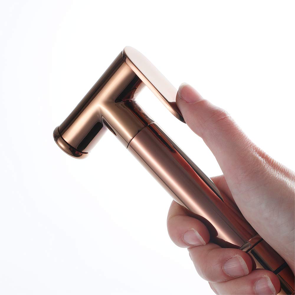 Pulvérisateur de Bidet Pulvérisateur de Toilette à Main Pulvérisateur Bidet avec Tuyau en Acier Inoxydable et Socle en ABS, pour l'hygiène Personnelle, Laiton, Or Rose