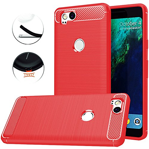 Google Pixel 2 Case,Google Pixel2 Case, Dretal Carbon Fiber Shock Resistant Brushed Texture Soft TPU Phone case Anti-Fingerprint Flexible Full-Body Protective Cover for Google Pixel 2 (Red)