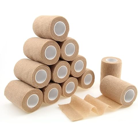 BISIBITA2 Sensi Wrap Grip Cover Sports Self Bandage Wrap Rolls 4-inch x 5-Yards 12pcs (Tan) Cover
