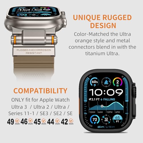 Image of FOAMUNOC Rugged Band Compatible with Apple Watch Ultra 3 /2 /1 Band 49mm /46mm /45mm /44mm /42mm, Metal Connector with Strap for iWatch Ultra Series 11 /10 /9 /8 /7 /6 /SE3 /SE2 /SE /5 /4 /3 /2 /1, Desert Tan /Titanium