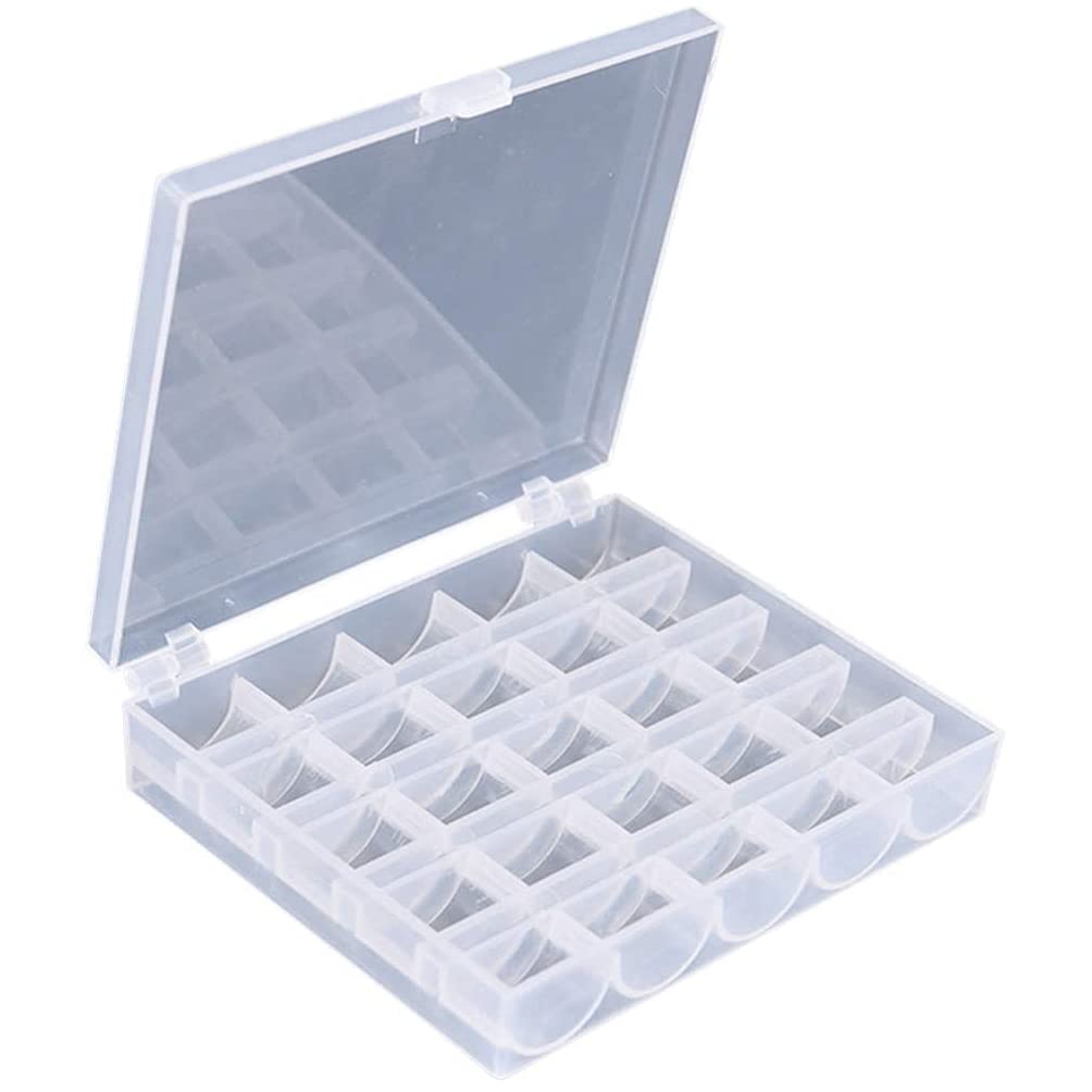 25 Capacity Empty Bobbins Case Organiser by UMTMedia® Sewing Machine Bobbin Clear Box Storage - for Brother Singer Janome Elna Toyota Bernina