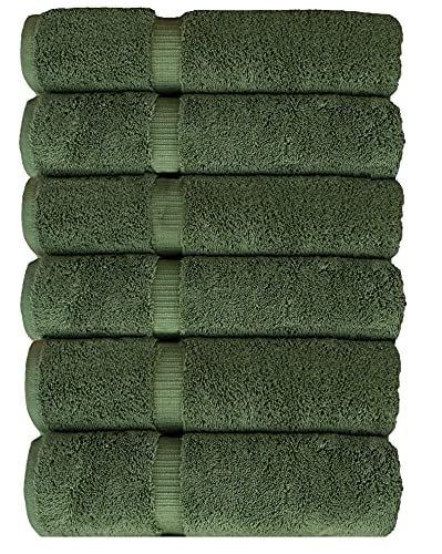 Image of Luxury Hotel & Spa Collection, Quick Dry 100% Turkish Cotton 700 GSM, Eco Friendly Towel, for Bathroom, Gymand Kitchen Dobby Border Soft Hand Towel Set 16 X 30, Moss, Hand Towels - Set of 6