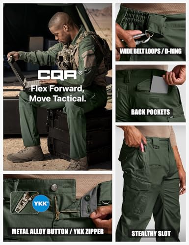 Image of CQR Men's Flex Stretch Tactical Pants, Water Resistant Ripstop Cargo Pants, Lightweight EDC Outdoor Work Hiking Pants