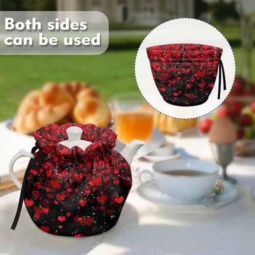 Image of Red Heart Love Tea Cosy, Stain Resistant Teapot Cozy Breakfast Warmer Insulation and Keep Warm, Tea Kettle Cover for Home Kitchen Thanksgiving Decor