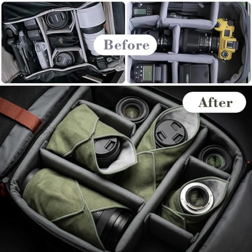 Image of ZORBES Camera Lens Wrap Cloth Protective Cover, Self Folding Camera Wrap with Soft Microfiber Lining, 45x45cm Anti Scratch DSLR Mirrorless Lens Protector Cloth for Camera Body, Lens & Gear, Green