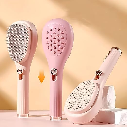 Image of Self-Cleaning Telescopic Hairbrush - One-Click Retractable Bristle Comb, Anti-Static Scalp Massager Brush for Hair Detangling, Styling & Care - 2-in-1 Hair & Scalp Tool for Women & Men (PACK OF 1) (Small)