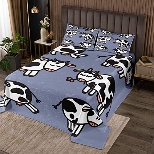 Colcha acolchada de vaca de leche de dibujos animados 3D lindos animales púrpura colcha para niños, niñas adolescentes kawaii anniaml vaca juego de colcha transpirable lindo dibujos animados animal t