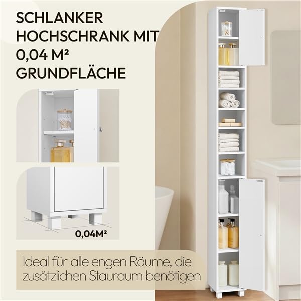 Yaheetech Badezimmerschrank, Badschrank, hoch, schmaler Aufbewahrungsschran