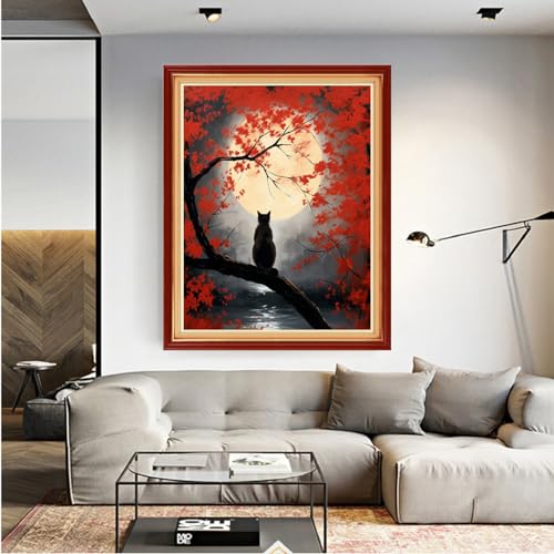 Image of Dooxvey Cross Stitch Kits for Adults Beginners,Full Range of Cross-Stitch Stamped Kits Needlepoint Kits for Beginners Embroidery Kits 11CT Cross Stitch Patterns-Cats Admiring the Moon 16x20 inch