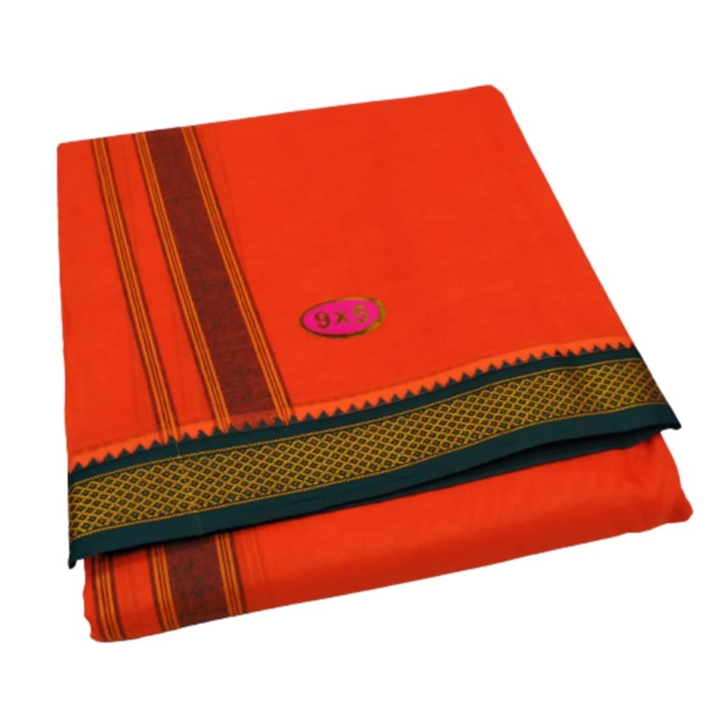 truevelli 100% Pure Cotton Century Fine Quality Malikan 9x5 Dhoti (Pack of 1 Piece) Colour:Orange-picture-17