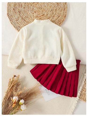 Image of WDIRARA Toddler Girl's 2 Piece Outfits 3D Flower Button Down Cardigan and Pleated Aline Skirts Set