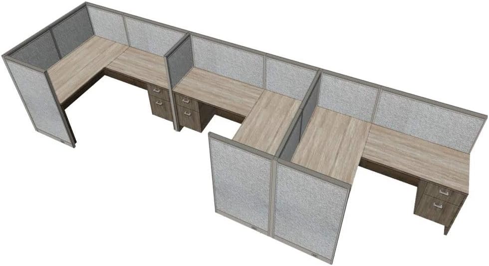 G O F 3 Person Workstation Cubicle (6'D x 18'W x 4'H) / Office Partition, Room Divider (48" H Cubicle with Desk, Artisan Grey)