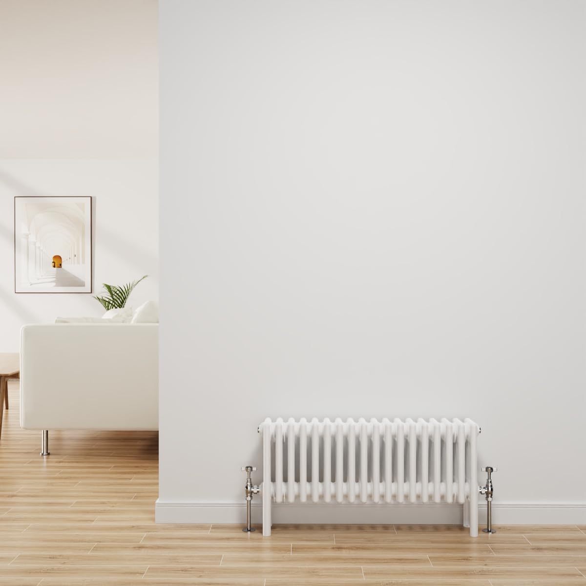 NRG Traditional Radiator Gloss White Cast Iron 4 Column Horizontal Central Heating Bathroom Radiators 300x830mm