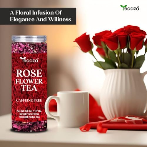 Image of Teaaza Rose Flower Tea Pack of 3 - Grade A| Natural Sun-Dried Rose Petals 50 grams - 50 Cups each box | Herbal Tea | Rich In Vit - C | For Beautiful Hair & Skin | Loose Pack
