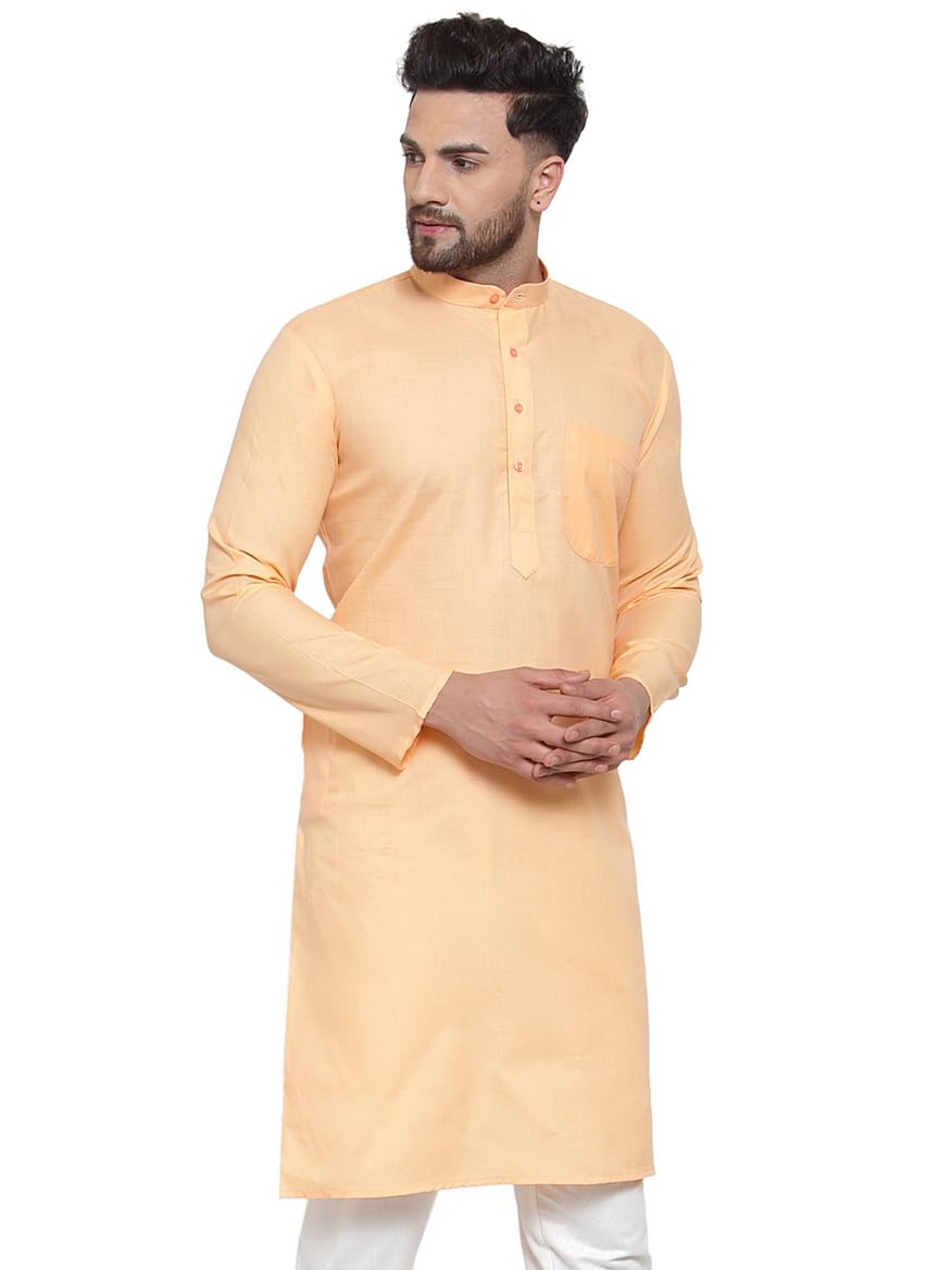Jompers Men's Cotton Solid Kurtas (Orange, M)
