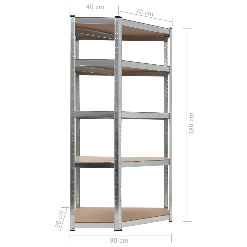 Tidyard Scaffale a 5 Ripiani, Mobile Salvaspazio, Scaffali in Metallo per Garage, Scaffale per, Bagno, Magazzino e Cantina, Argento 90x90x180 cm in Acciaio e MDF