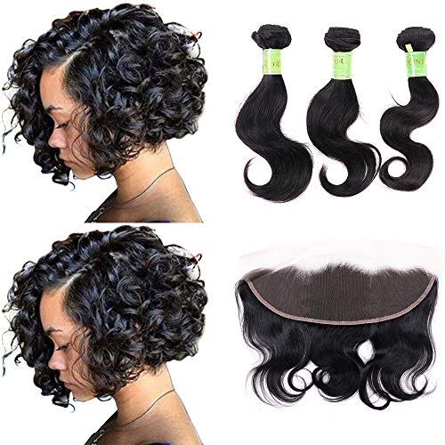 fani Brazilian Hair 3 Bundles with 13x4 Lace Frontal (8 10 12 +8) Body Wave 13×4 Virgin Hair Lace Closure Unprocessed Human Hair Extensions Weave Weft With Lace Frontal