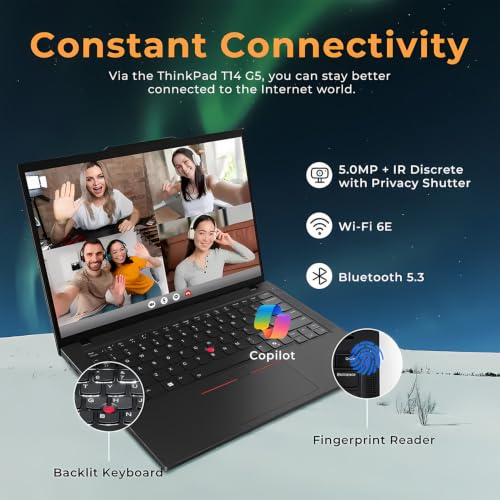 Image of Lenovo ThinkPad T14 Gen 6 Business Laptop • Intel Ultra 5 226V(Beats i7-1355U) • 64GB DDR5, 1TB SSD • WUXGA (1920x1200) IPS • Fingerprint • Backlit • 2 Thunderbolt 4 • Windows 11 • AI PC - Black