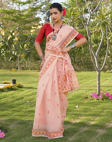 Image of SIRIL Women's Cotton Linen Mekhela Chador Printed Saree with Unstitched Blouse Piece