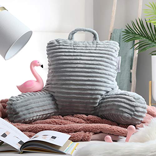 Image of Nestl Reading Pillow for Kids & Teens with Shredded Memory Foam, Luxe Cut Plush Backrest Pillows for Reading and Gaming, For use on Couch, Bed, Floor, Adjustable Support with Washable Cover Light Grey