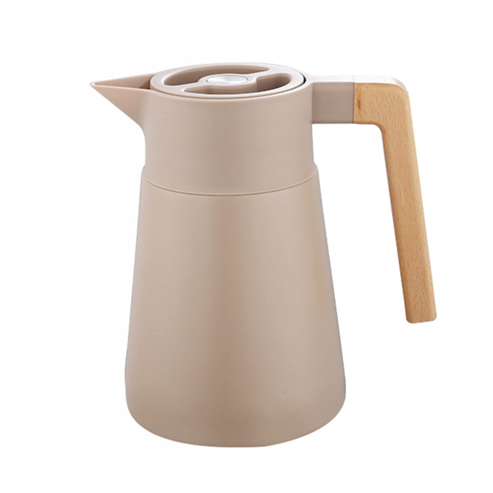 Thermoskanne Kaffeekannen Edelstahl 18/10, Vakuum Isolations, Grosse Kapazität, Mit Holzgriff, Thermosflasche Für Heißen Und Kalten Tee Kaffee, Isolierkanne, Für Home Office Hotel (Khaki,1.5L)