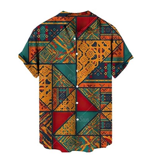 Hombres Vintage Camisa Africano étnico Camisas de Manga Corta Moda 3D Retro Estilo Étnico Impreso Camiseta Verano Botón Casual Playa Blusa Top