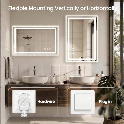 Image of 40x32 LED Bathroom Mirror with Anti-Fog, Backlit & Front Lit, Memory | Stepless Dimmable 3 Color CRI 95+ Shatterproof Tempered Glass ETL Listed for Safety Lighted Bathroom Vanity Mirror for Wall