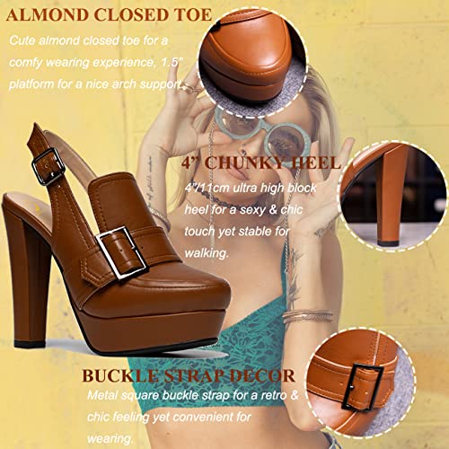 Image of SHODENSE Women Vintage Platform Chunky High Heels Pumps Shoes Round Closed Toe Platform Loafers Ankle Strap Block Heel Slingback Summer Sandals Backless Buckle Loafer Ladies Chic Sexy Party 4-11 M US