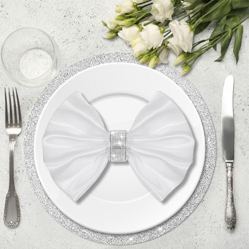 Suclain KO-SUCLAIN-2188 12 Pcs Crushed Diamond Silver Napkin Rings Rhinestone Placemats Set Napkin Rings Holder Silver Crushed Rhinestone Placemats 13 X 13'' thumb #5