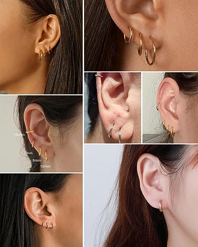 Jewseen 14K Gold Tiny Hoop Earrings Huggie Hoop Earrings 20G Small Endless Hinged Hoops for Earlobe 6mm 8mm 10mm Septum Hoop Septum Ring Cartilage Helix Earrings Nose Hoop for Women Men2