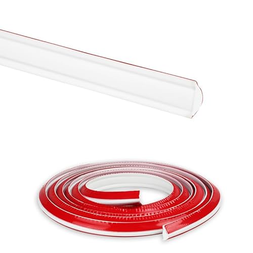 Flintronic Bande d'Étanchéité Autocollante, Moulure Autocollante Flexible en Triangles PVC Auto-adhésif, Bandes de Calfeutrage pour Moulure Plafond, Évier, Baignoire, Sol (Blanc, 12mm x 9mm x 2.8m)